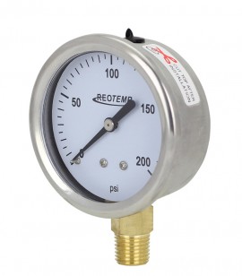 REOTEMP PG25 Industrial Stainless/Brass Gauge with a bottom mount type, 2.5&amp;quot;, 0 to 6000 psi-