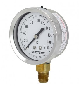 REOTEMP PG25 Repairable Stainless/Brass Gauge, 2.5&amp;quot;, -1/0/11 bar-