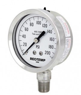 REOTEMP PR25 Heavy-Duty Repairable Stainless Gauge, 0 to 300 psi, 2.5&amp;quot; dial-