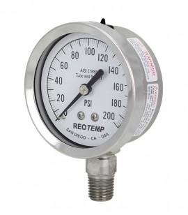 REOTEMP PR25 Heavy Duty Repairable Stainless Gauge with plastic lens, 2.5&amp;quot; dial, 0 to 600 psi-