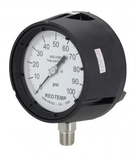 REOTEMP PT45 Industrial Process Gauge with tempered glass, 4.5&amp;quot; dial, -30 inHg/0/15 psi-