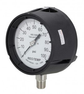 REOTEMP PT45 Industrial Process Gauge with tempered glass, 4.5&amp;quot; dial, 0 to 100 psi-