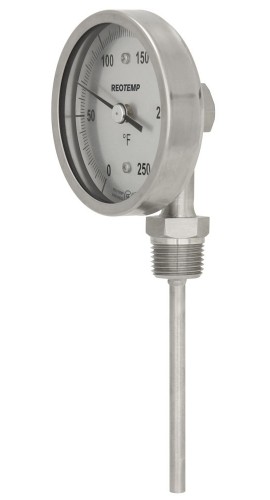 REOTEMP XR Bottom Connect Bimetal Thermometer with 3&amp;quot; dial, 6&amp;quot; stem, 0 to 250&amp;deg;F-