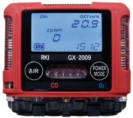 RKI GX-2009 Series Multi-Gas Detector with alligator clip/12 V DC charger/vehicle plug, O<sub>2</sub>/CO-