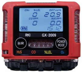 RKI GX-2009 Series Multi-Gas Detector with alligator clip, LEL/O<sub>2</sub>/H<sub>2</sub>S/CO-