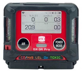 RKI GX-3R Pro Multi-Gas Detector with Li-ion battery and 100 to 240 V AC charger, LEL/O<sub>2</sub>/combo H<sub>2</sub>S and CO-