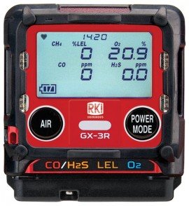 RKI GX-3R Multi-Gas Detector with 100 to 240 charger, LEL/O<sub>2</sub>/combo H<sub>2</sub>S and CO-