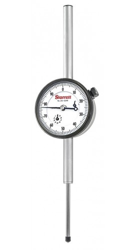 Starrett 25-2041J Dial Indicator with long range, 0 to 2" range, 0 to 100 reading-