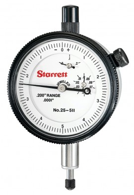 Starrett 25-511J Dial Indicator, 0 to 0.2" range, 0 to 5 to 0 reading-