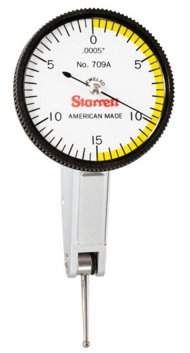 Starrett 709AZ Dial Test Indicator with dovetail mount, 0.03&quot; range, 0 to 15 to 0 reading-