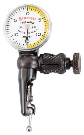 Starrett 711HSZ Last Word Dial Test Indicator with body clamp, 0.03" range, 0 to 15 to 0 reading-