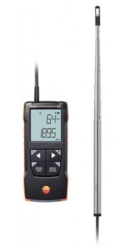 Testo 425 Digital Hot Wire Anemometer with telescopic probe, 0 to 5905 fpm, -4 to 158&amp;deg;F-