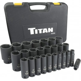 Titan 42406 Metric Deep Impact Socket Set, 1/2&amp;quot; drive, 26-piece-
