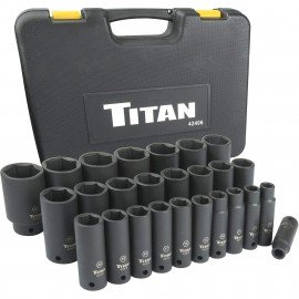 Titan 42406 Metric Deep Impact Socket Set, 1/2&amp;quot; drive, 26-piece-