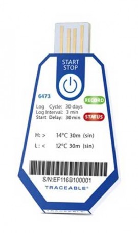 Traceable 6473 Single-Use Data Logging Thermometer, 3 mins/30 days, 53.6 to 57.2&amp;deg;F, 40 pack-