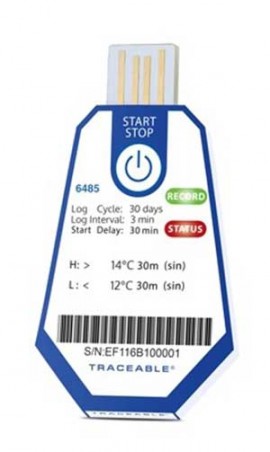 Traceable 6485 Single-Use Data Logging Thermometer, 3 mins/30 days, 53.6 to 57.2&amp;deg;F, 10 pack-