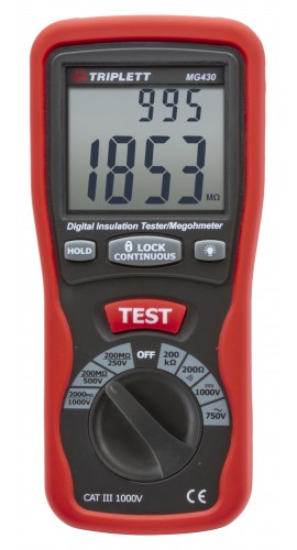 Triplett MG430-NIST Digital Insulation Tester/Megohmmeter, 2000 M&amp;ohm;,-