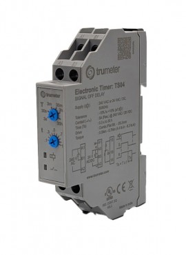 Trumeter TS Series Timer Switch Relay, 240 V AC and 24 V AC/DC, signal OFF delay, 1 C/O, DIN rail-