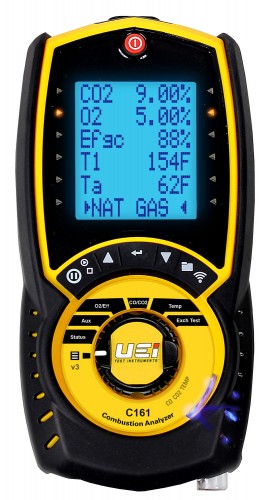 UEi C161 Residential Combustion Analyzer with direct CO&lt;sub&gt;2&lt;/sub&gt; measurement, 32 to 1112&amp;deg;F, 2000 ppm-