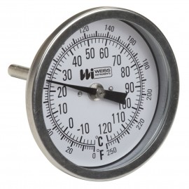 Weiss 3RBM6-1000 Bi-Metal Thermometer, 200 to 1000&amp;deg;F (100 to 550&amp;deg;C), 3" Dial, 6" Straight Stem-