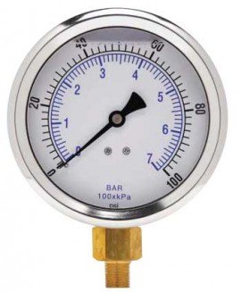 Weksler Glass 401L4PD Glycerin Filled Gauge, 4", 0/100 psi-
