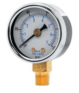 Weksler Glass 15TL8PC Utility Gauge with bottom connection, 1.5&amp;quot; (38.1 mm) dial, 0 to 60 psi-