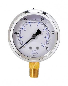 Weksler Glass 251L4PA Glycerin Filled Gauge with bottom connection, 2.5&amp;quot; (63.5 mm) dial, 0 to 15 psi-
