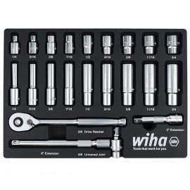 Wiha 33796 SAE Socket Tray Set, 3/8&amp;quot; drive, 22-piece-