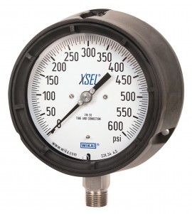 WIKA 233.34 Pressure Gauge, -30 inHg/60 psi/kpa, 4.5&amp;quot; dial, &amp;frac12;&amp;quot; NPT lower mount, black thermoplastic-