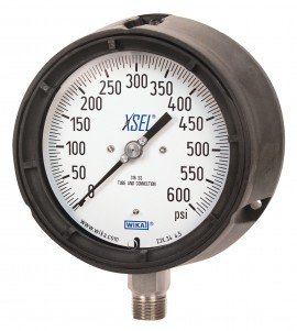 WIKA 233.34 Pressure Gauge, 0/15 psi/kpa, 4.5&amp;quot; dial, &amp;frac12;&amp;quot; NPT lower mount, black thermoplastic-