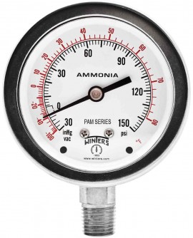 Winters PAM1750 Ammonia Gauge, 2.5&amp;quot; Dial, 30&amp;quot;/0/150 PSI/F, 1/4&amp;quot; Bottom-