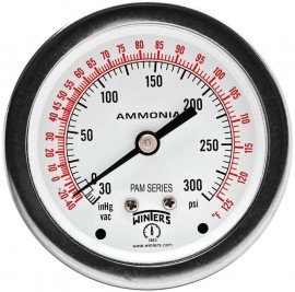 Winters PAM1753 Ammonia Gauge, 2.5&amp;quot; Dial, 30&amp;quot;/0/300 PSI/F, 1/4&amp;quot; Back-