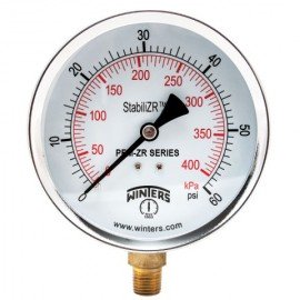 Winters PEM1424ZR Economy StabiliZR Pressure Gauge, 30" Hg Vac/kPa, 2" dial-