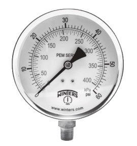 Winters PEM220 Economy Gauge, 0 to 30 Vac/kPa, 4&amp;quot; dial, &amp;frac14;&amp;quot; NPT bottom-