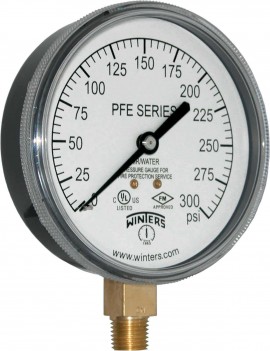 Winters PFE3935R1 Sprinkler Gauge, 3.5&amp;quot; Dial, 1/4&amp;quot; Bottom, 0-300 PSI AIR/WATER-