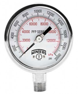 Winters PFP1024 Premium Stainless-Steel Liquid Filled Pressure Gauge, 30&amp;quot;/0/150 psi/kPa, brass internals-