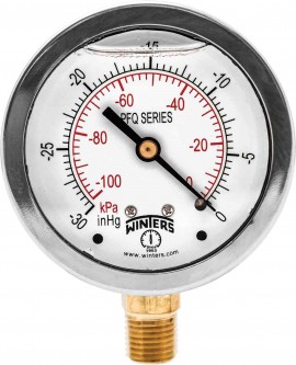 Winters PFQ801 Liquid Filled Brass Gauge, 2.5&amp;quot; Dial,  0-30&amp;quot; VACUUM, 1/4&amp;quot; NPT Bottom-
