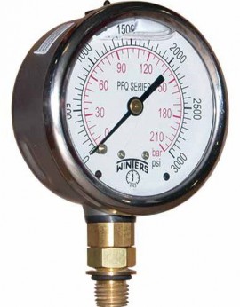 Winters PFQ902LF Stainless-Steel Liquid Filled Pressure Gauge, 0/30 psi/kPa, lead-free-
