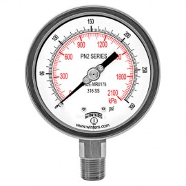 Winters PN2657N NACE Liquid Filled Gauge, 0/30 PSI/KPA, 4&amp;quot; Dial, 1/2&amp;quot; NPT Bottom-
