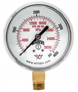 Winters PWL2832 Welding Gauge, 0-4,000 psi/kPa, 1/4&amp;quot; NPT Bottom Connection-