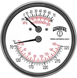 Winters TTD401 Tridicator, 0 to 75 psi/kPa, &amp;frac14;&amp;quot; NPT EXT back-