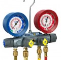Yellow Jacket 46015 BRUTE II &amp;reg; A2L Manifold 3-1/8&amp;quot; Gauges, PLUS II &amp;trade; 1/4&amp;quot; Hoses 60&amp;quot; 3-Pak RYB, Compact Ball Valve, PLUS II &amp;trade; 3/8&amp;quot; Vacuum/Charging Hose 60&amp;quot; Y, R-32/454B/410A PSI &amp;deg;F-