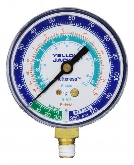 Yellow Jacket 49064 Heavy Duty Brass Manifold Gauge, 2 1/2&amp;quot; gauge, blue compound, bar &amp; psi, R-134a/404A/407C, &amp;deg;C-