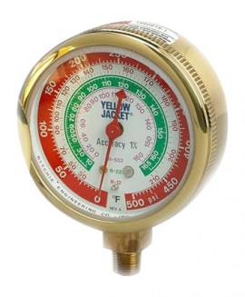 Yellow Jacket 49073 Heavy Duty Brass Manifold Gauge, 2-1/2&amp;quot; Brass pressure &amp;deg;C, R-134A/404A/407C-