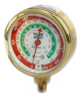 Yellow Jacket 49131 Dry Manifold Gauge, 3-1/8&amp;quot;, red pressure, bar/psi, R134a/404A/407C, &amp;deg;C-