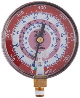 Yellow Jacket 49141 Dry Manifold Gauge, 3-1/8&amp;quot;, heat pump red dial, 0 to 800 psi, R410A, &amp;deg;F and &amp;deg;C-