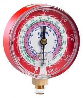 Yellow Jacket 49149 Dry Manifold Gauge, 3-1/8&amp;quot;, red pressure, bar/psi, R-600a/600/290, &amp;deg;C-