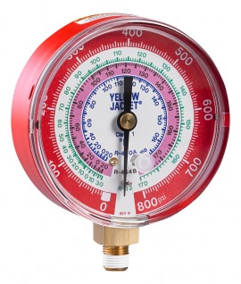 Yellow Jacket 49155 Dry Manifold Gauge, 3-1/8&amp;quot;, red pressure, bar/psi/kPa, R32 gauge &amp;deg;F and &amp;deg;C-