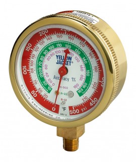 Yellow Jacket 49199 Heavy Duty Brass Manifold Gauge, 2-1/2&amp;quot;, red, 0 to 500 psi, R-22/134A/404A-
