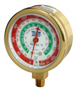 Yellow Jacket 49263 Dry Manifold Gauge, 3-1/8&amp;quot;, red pressure, bar/MPa, R134a/404A/407C certified gauge &amp;deg;C-